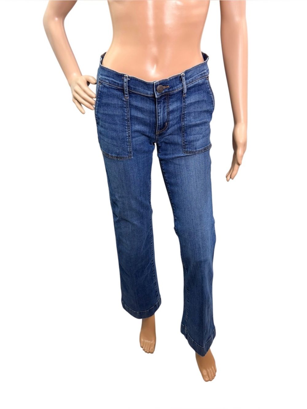 Loft Original Trouser Women’s Size 2 Mid Rise Utility Pocket Blue Bootcut  Jeans